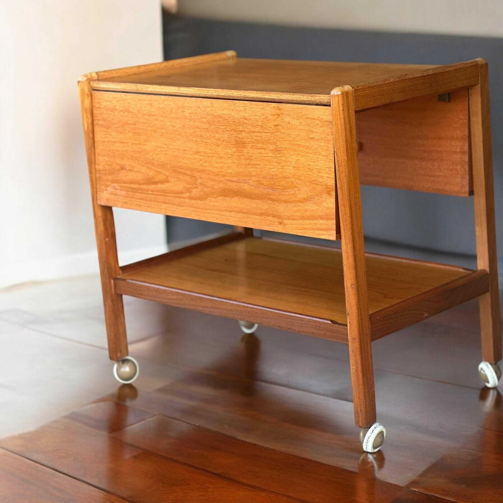 Teak Mid Century Modern Drop Leaf Bar / Drinks Cart Scandinavian Danish Gplan photo furniture