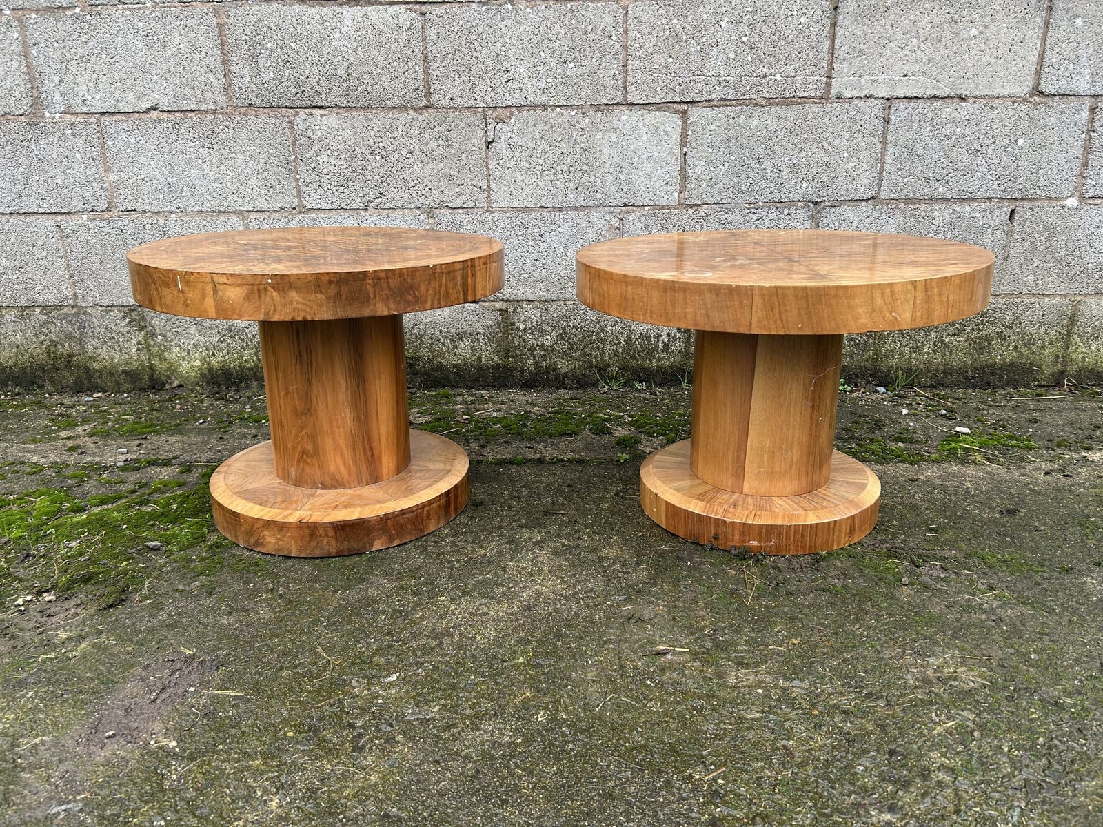 Pair Of Art Deco, Burr Walnut Circular Side Tables