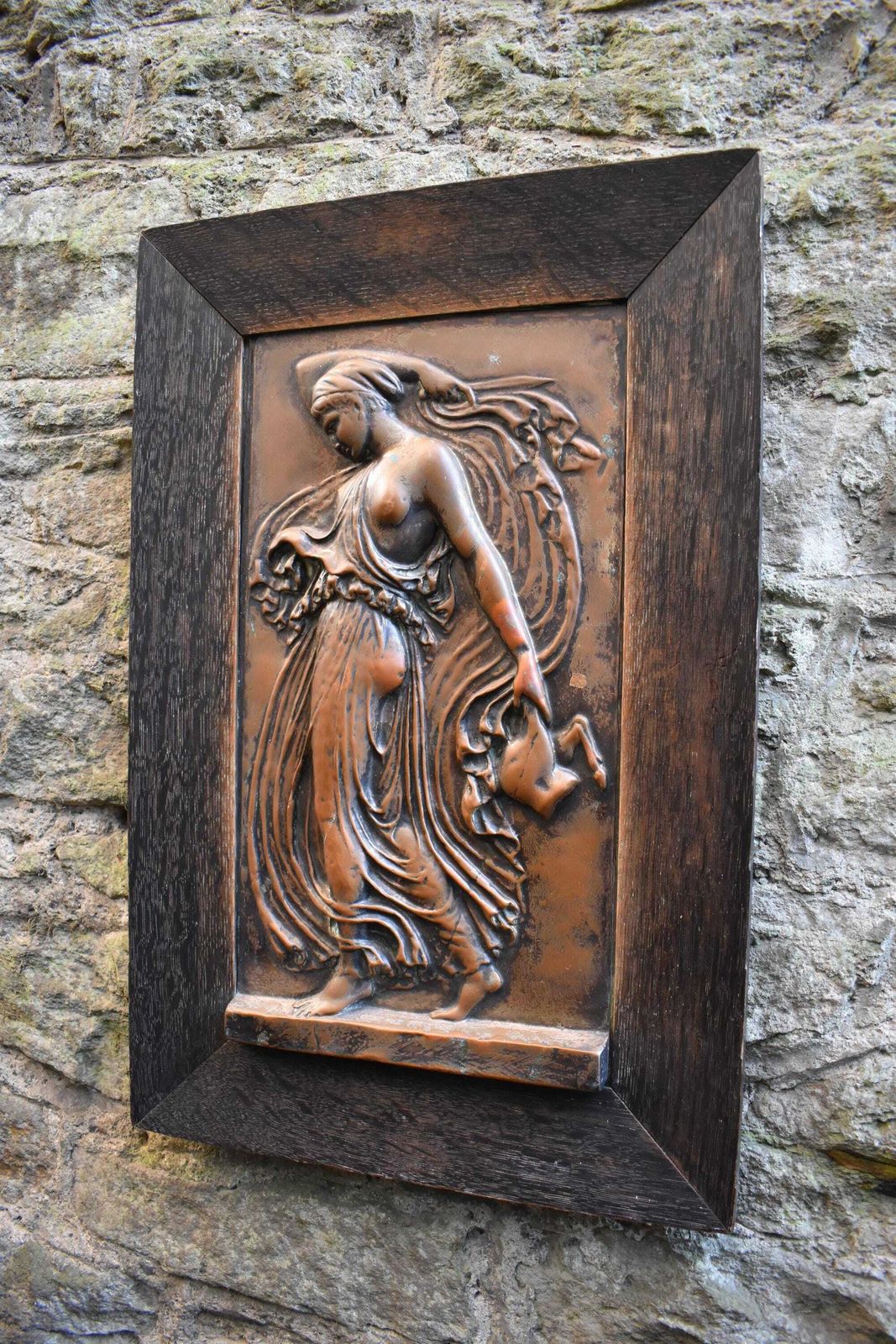 photo furniture Art Nouveau Copper Repousse Panel   Arts & Crafts Bronze Figure