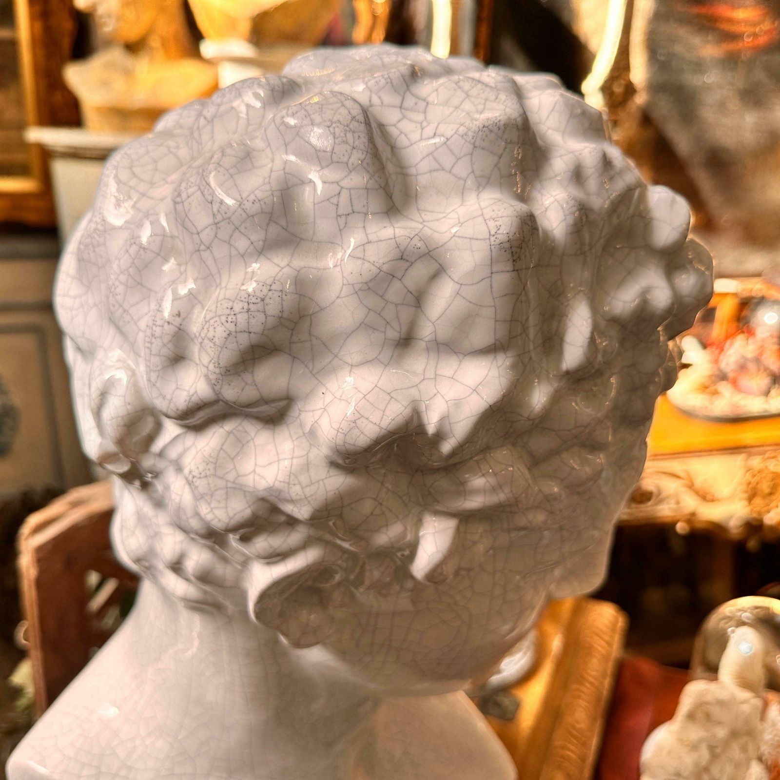 1950s Neoclassical White Crackled Ceramic Italian Bust Of Antinoo photo buy