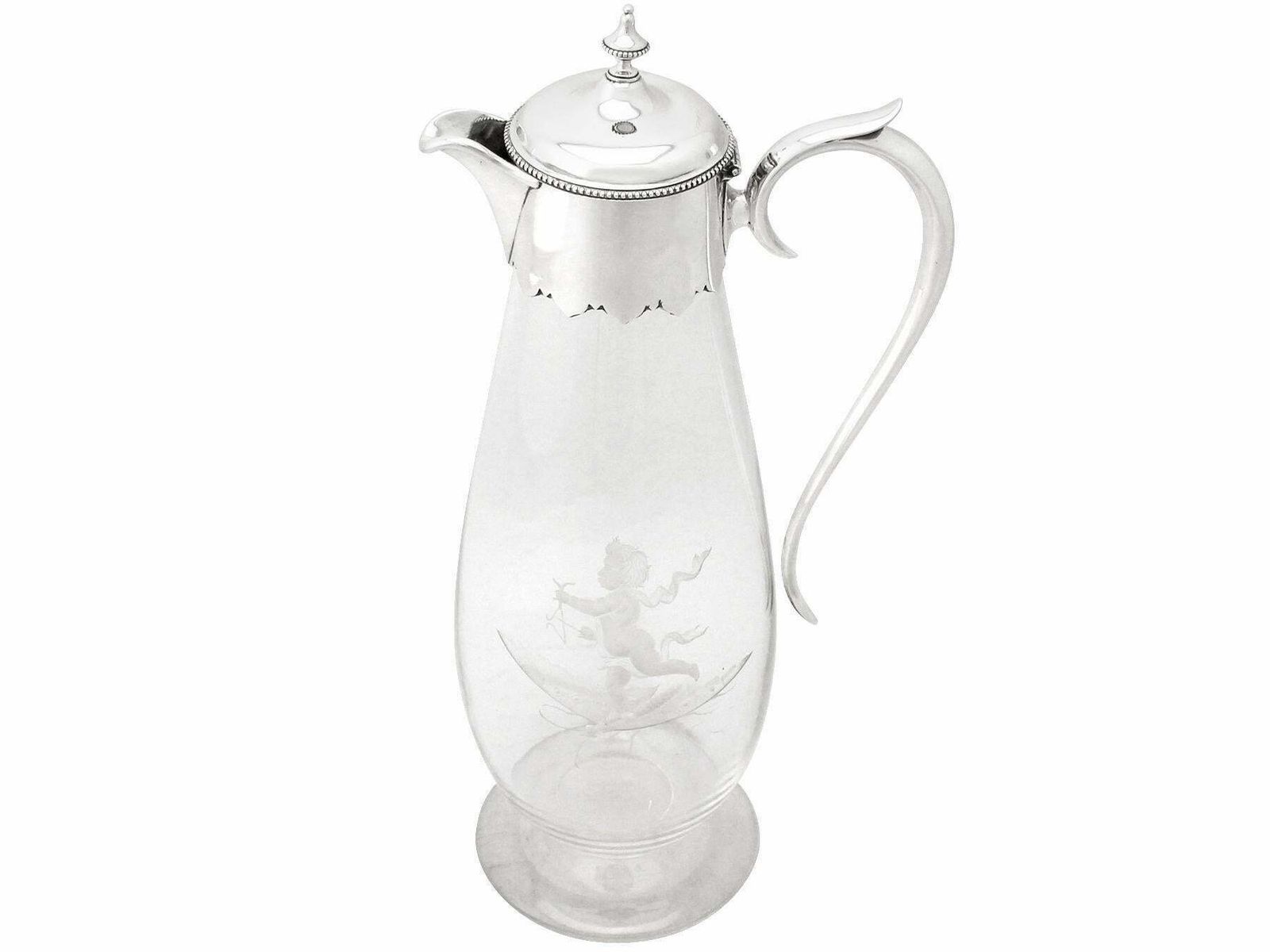 19th Century Antique Victorian Glass And Sterling Silver Mounted Claret Jug photo furniture