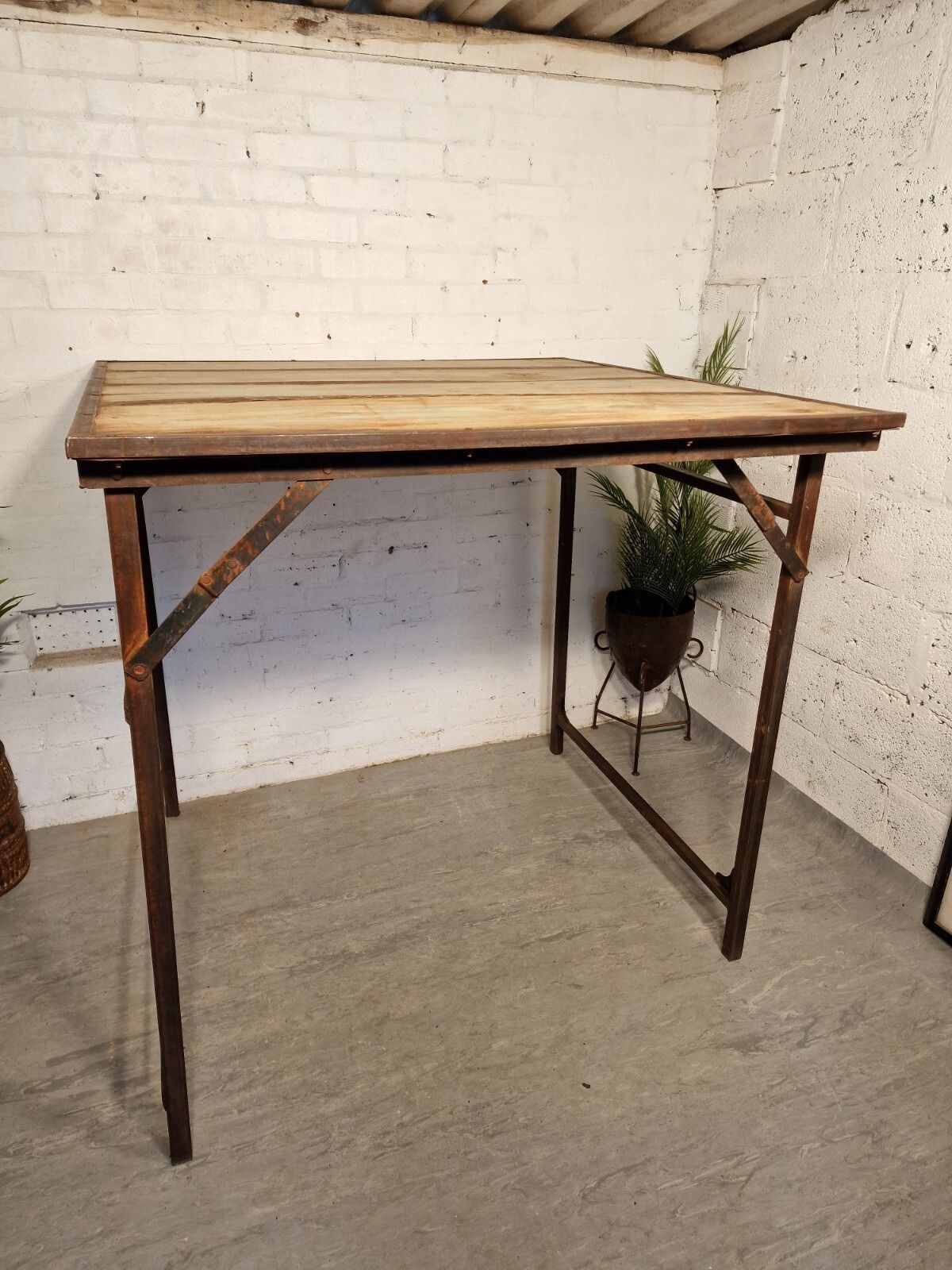 Large Vintage Rustic Folding Wooden Wedding Events Bar Garden Trestle Table photo 175.0