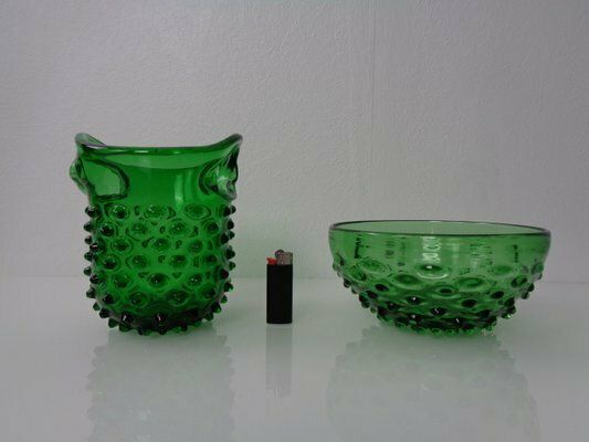 Italian Green Bubble Glass Bowls By Empoli, 1960s, Set Of 2 photo furniture