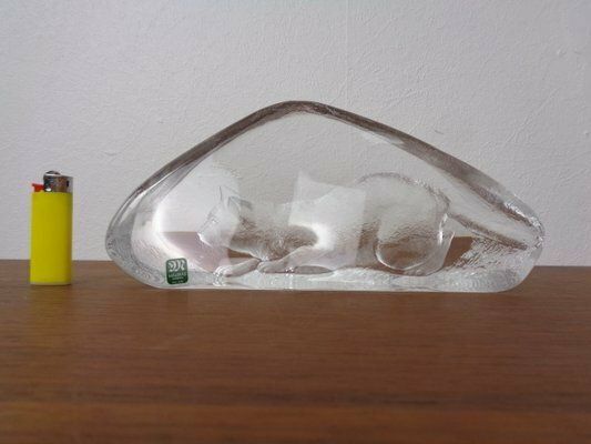 Large Crystal Glass Cat Sculpture By Mats Jonasson For Maler As, Sweden, 1980s photo Art