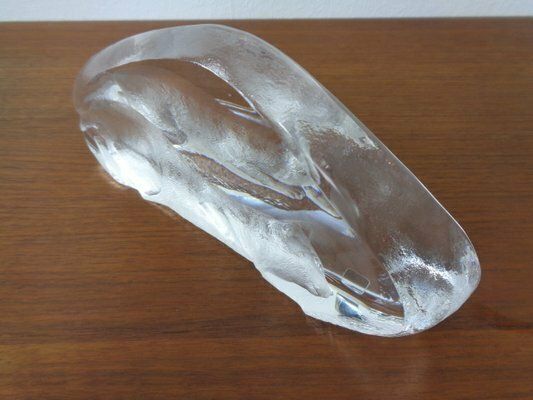 158.0 Large Crystal Glass Cat Sculpture By Mats Jonasson For Maler As, Sweden, 1980s photo