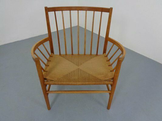 Furniture Early J82 Oak & Papercord Armchair By Jørgen Bækmark For Fdb Møbler, Denmark, 1960s photo