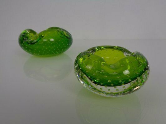 Green Sommerso Murano Glass Ashtrays, Italy, 1960s, Set Of 2 photo furniture