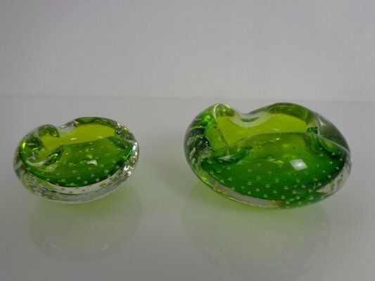 Green Sommerso Murano Glass Ashtrays, Italy, 1960s, Set Of 2 photo 250.0