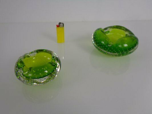 Green Sommerso Murano Glass Ashtrays, Italy, 1960s, Set Of 2 photo vinterior