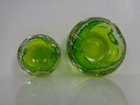 photo for sale Green Sommerso Murano Glass Ashtrays, Italy, 1960s, Set Of 2