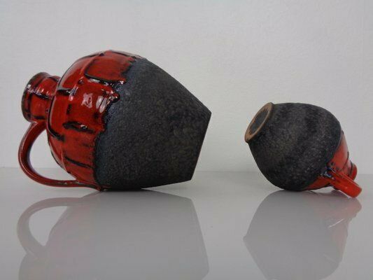 photo for sale Red & Black Lava Ceramic Vases By Heinz Siery For Carstens, 1960s, Set Of 2