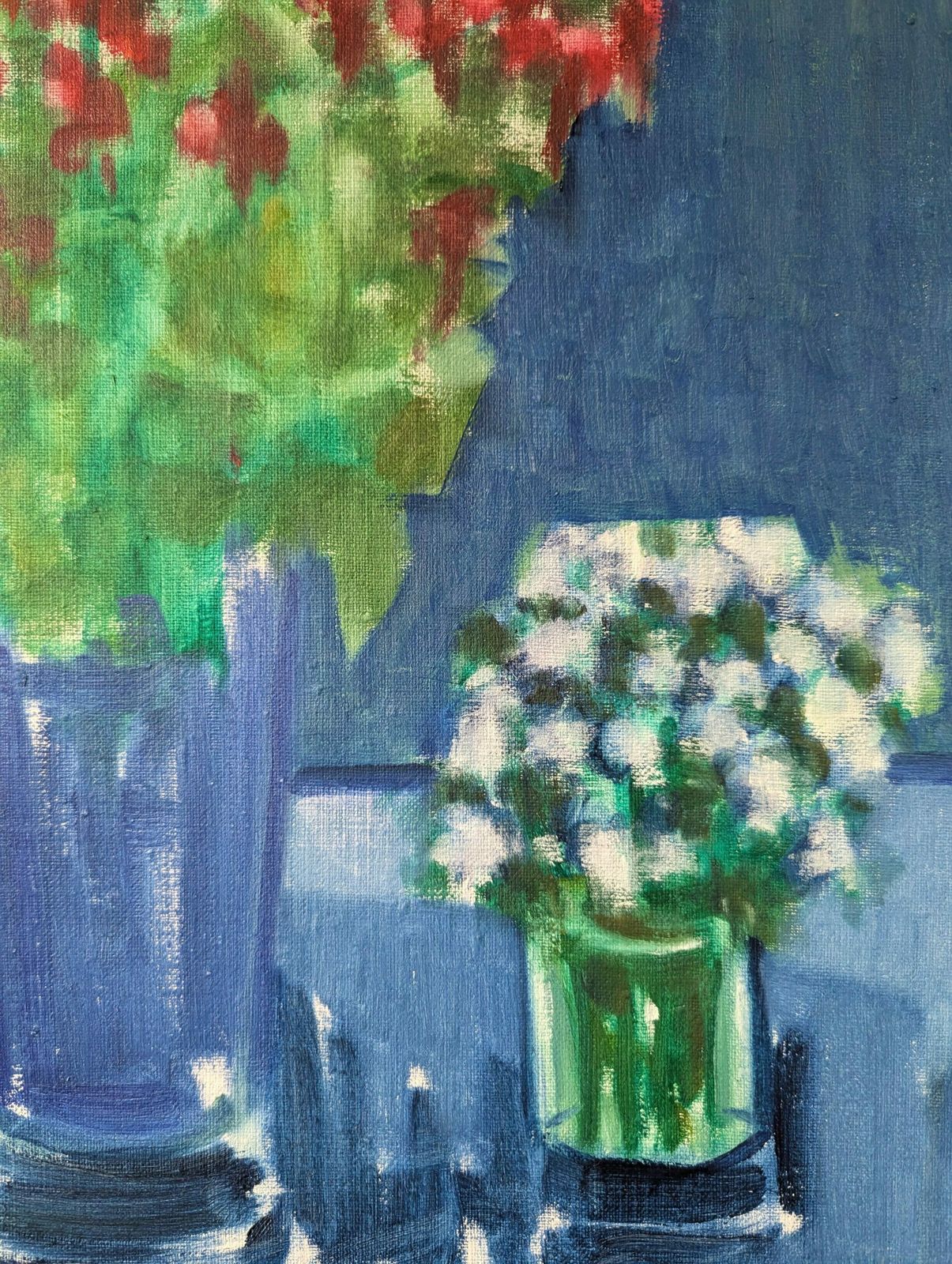 Floral By Blue Oil Painting, Modernist photo vintage