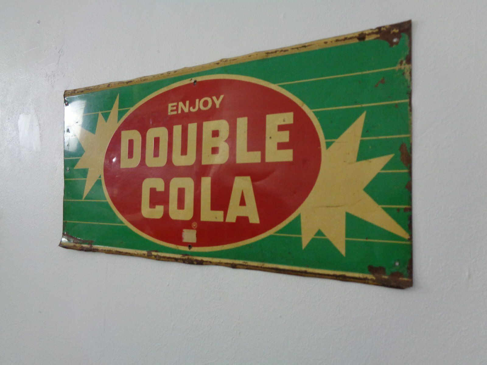 Tin Enjoy Double Cola Sign, USA, 1960s photo Home Decor