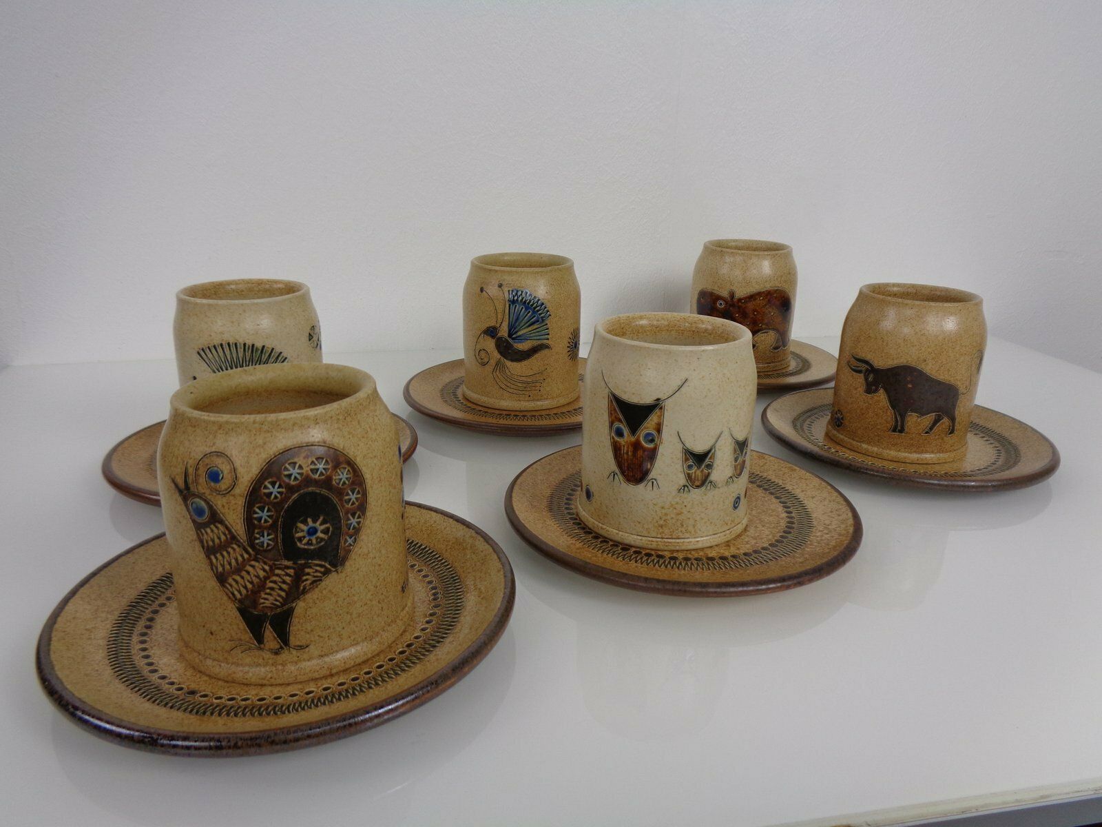 Studio Ceramic Breakfast Plates & Coffee Mug By Heinz Theo Dietz, 1960s, Set Of 12