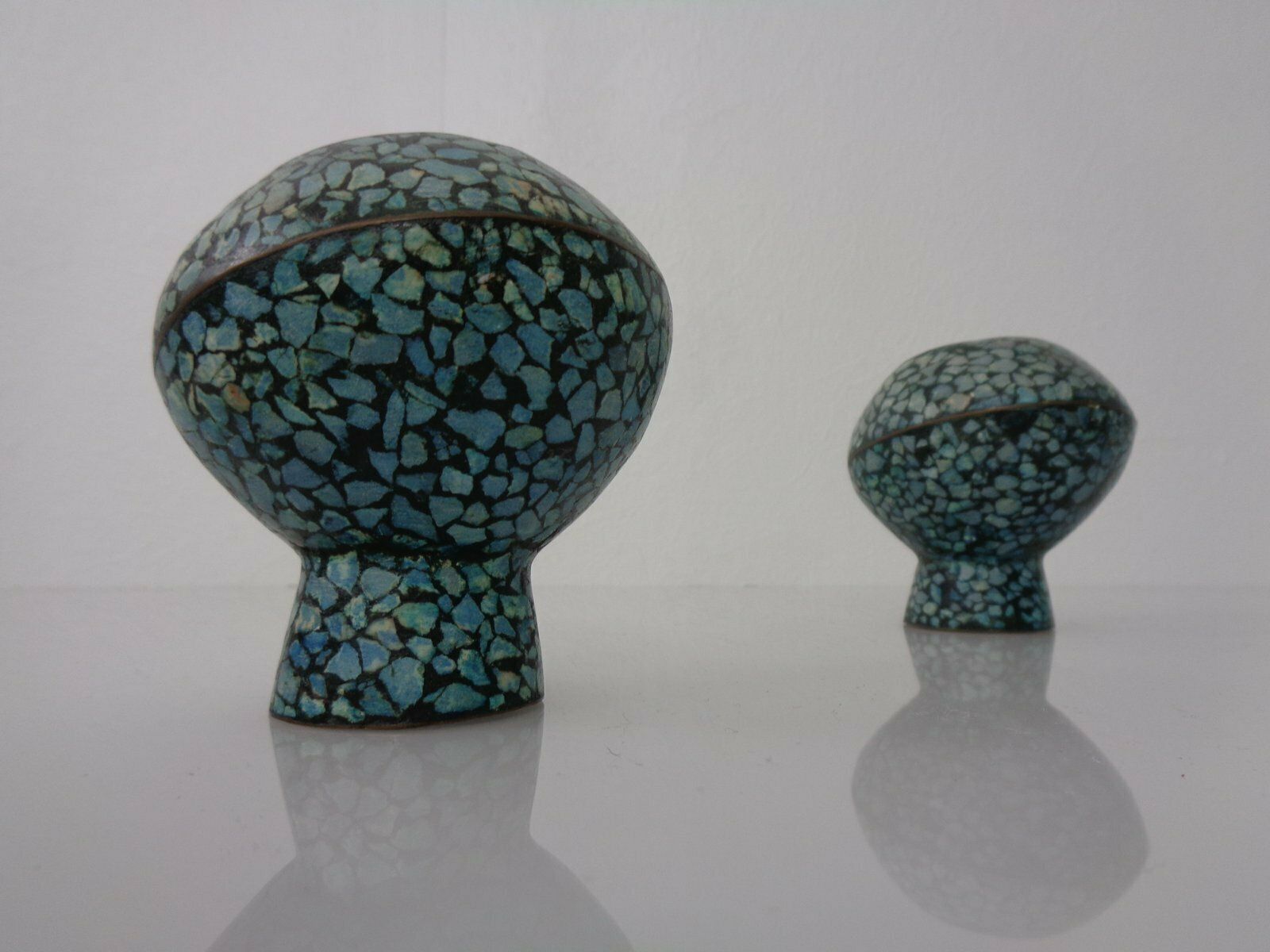 Vintage Indian Copper & Turquoise Stones Ashtrays, 1960s, Set Of 2 photo furniture