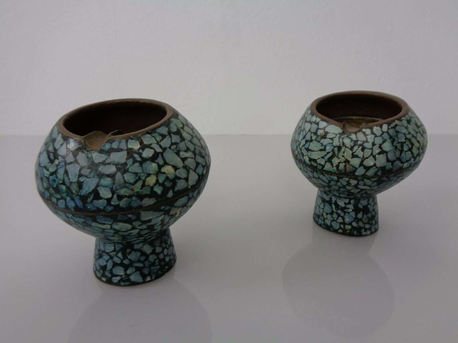 Vintage Indian Copper & Turquoise Stones Ashtrays, 1960s, Set Of 2 photo buy