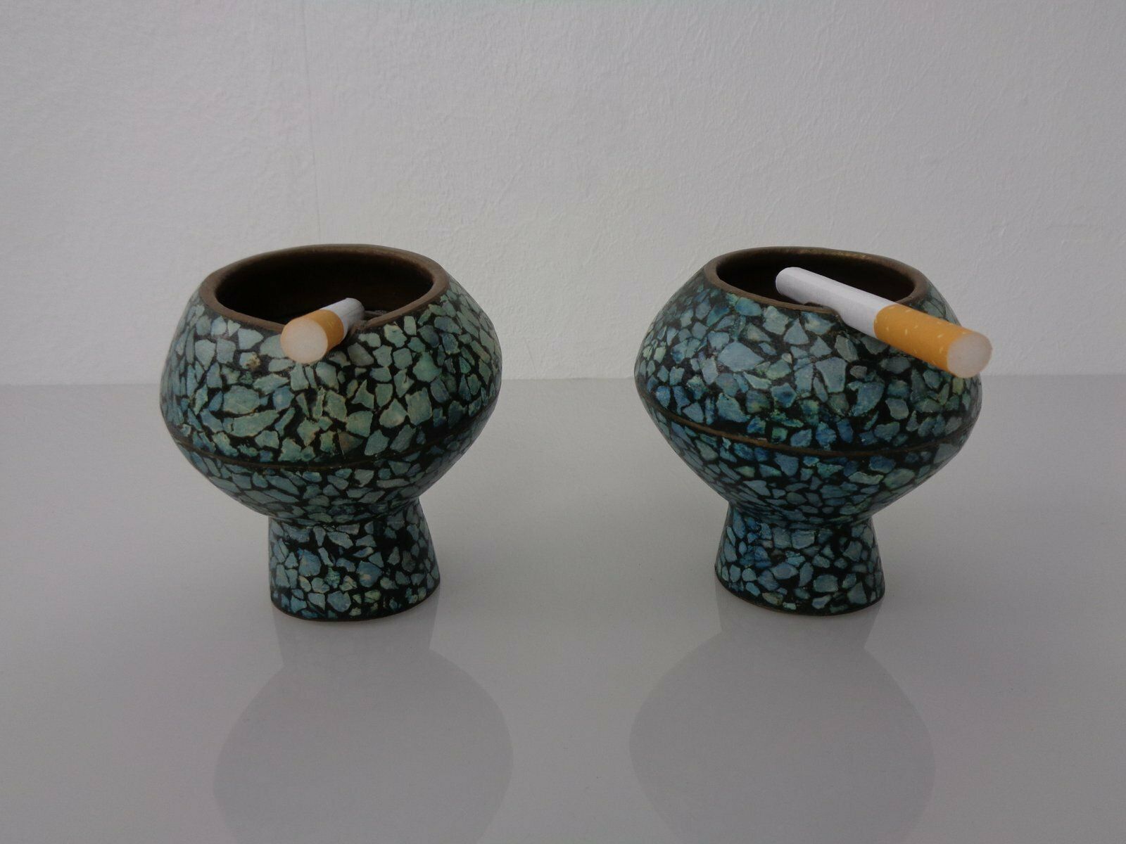 Vintage Indian Copper & Turquoise Stones Ashtrays, 1960s, Set Of 2 photo vintage