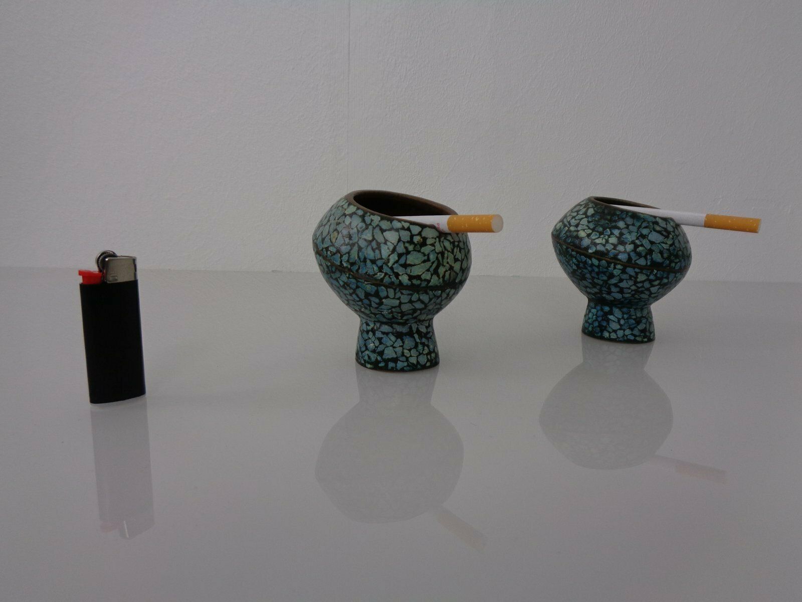 photo furniture Vintage Indian Copper & Turquoise Stones Ashtrays, 1960s, Set Of 2