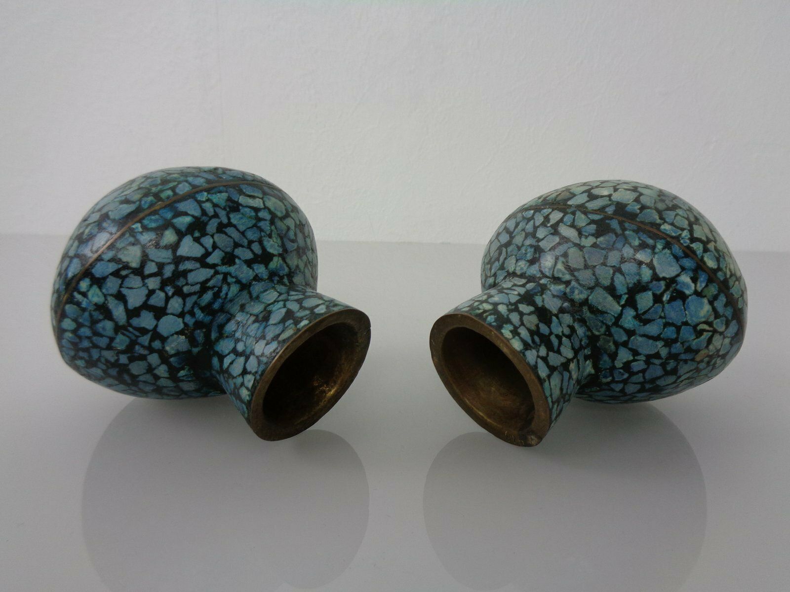 Home Decor Vintage Indian Copper & Turquoise Stones Ashtrays, 1960s, Set Of 2 photo