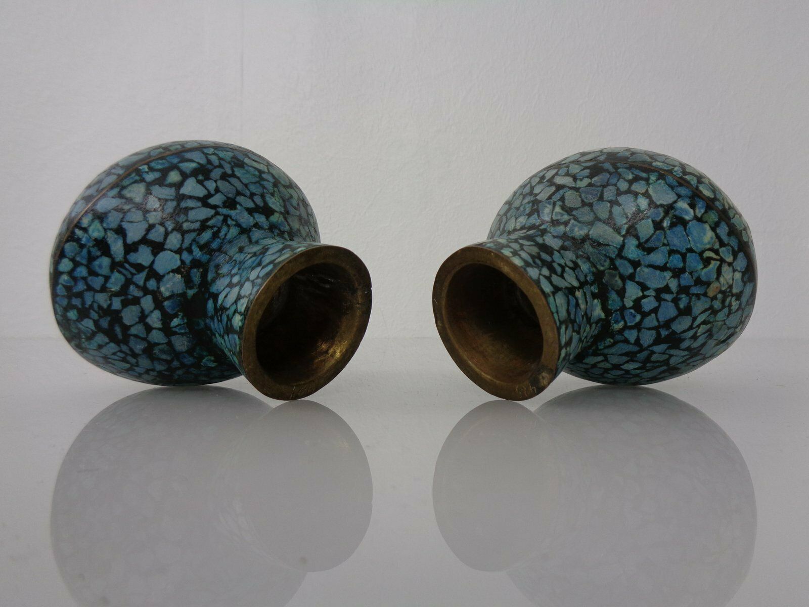 366.0 Vintage Indian Copper & Turquoise Stones Ashtrays, 1960s, Set Of 2 photo