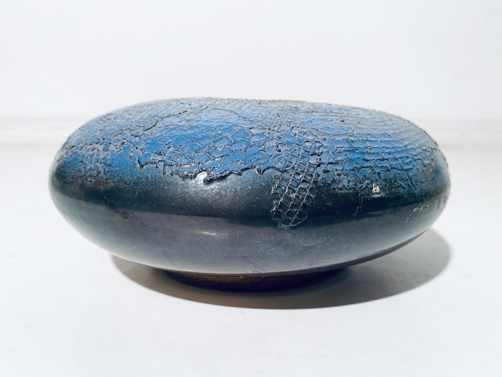 Dilo Karlovy Vary Czechoslovakia Ceramic Vase / Round Fat Blue & Black Structured/ Vintage 1983 photo Home Decor