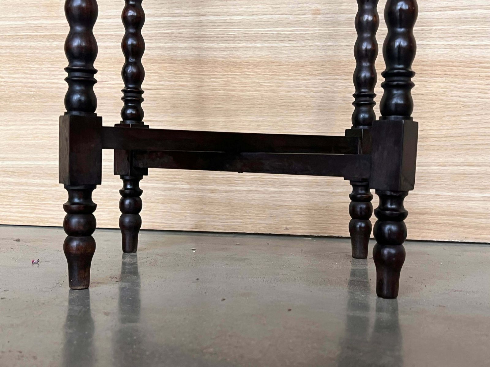 photo for sale Round Folding Center Oak Table With Carved Top And Solomonic Legs, 1940s