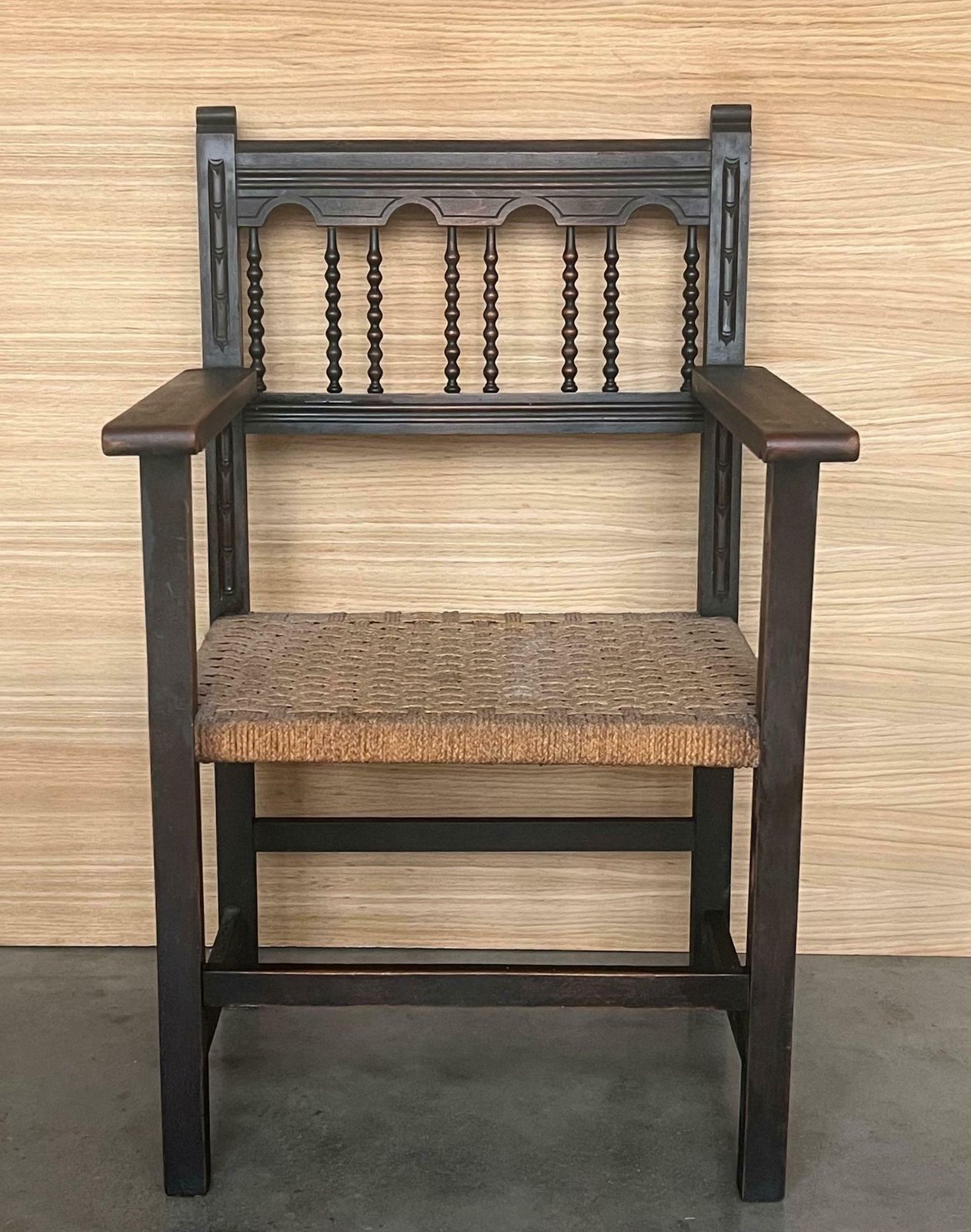 20th Century Pair Of Catalan Throne Armchairs In Walnut And Caned Seats photo furniture