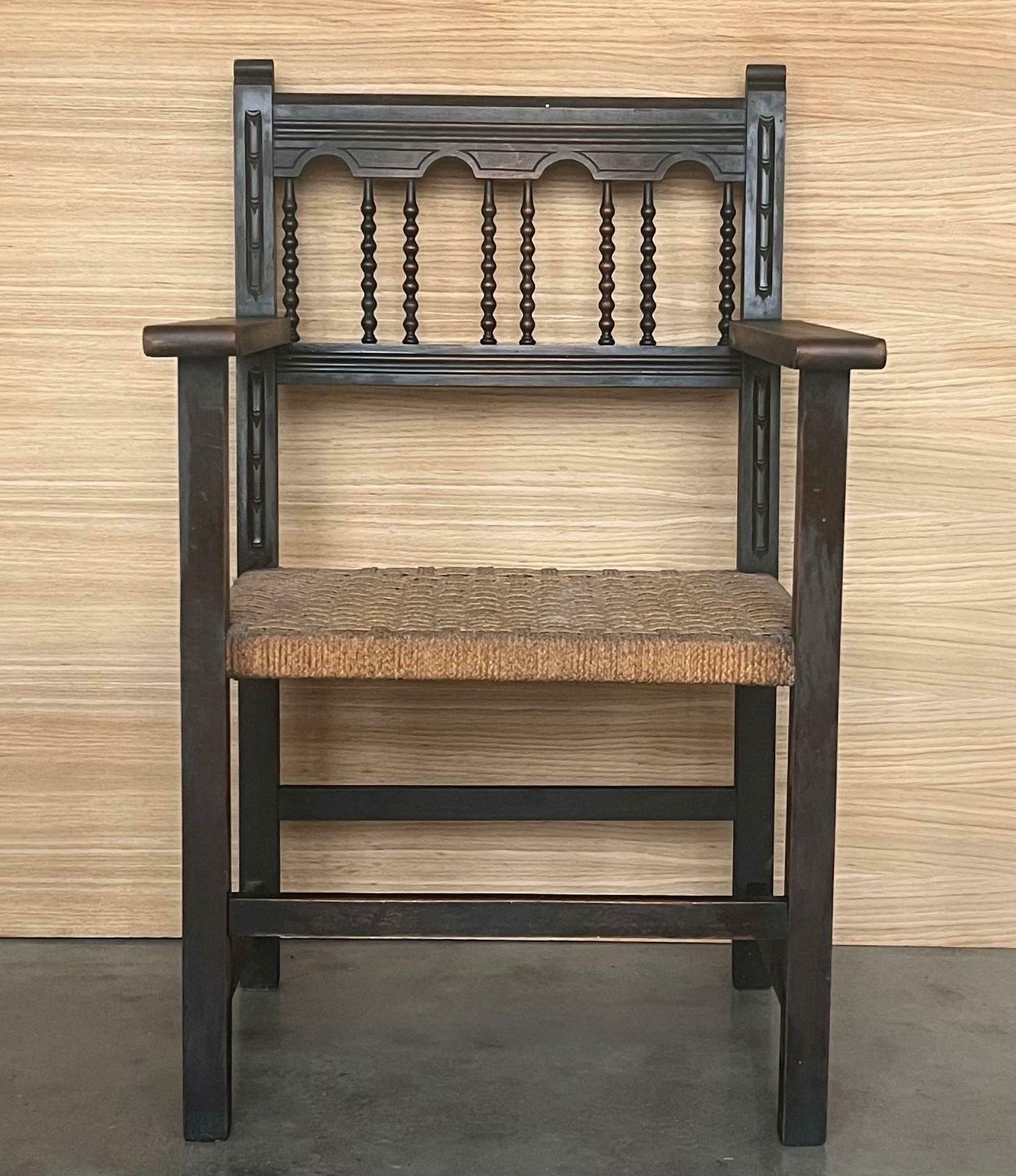 20th Century Pair Of Catalan Throne Armchairs In Walnut And Caned Seats photo Furniture