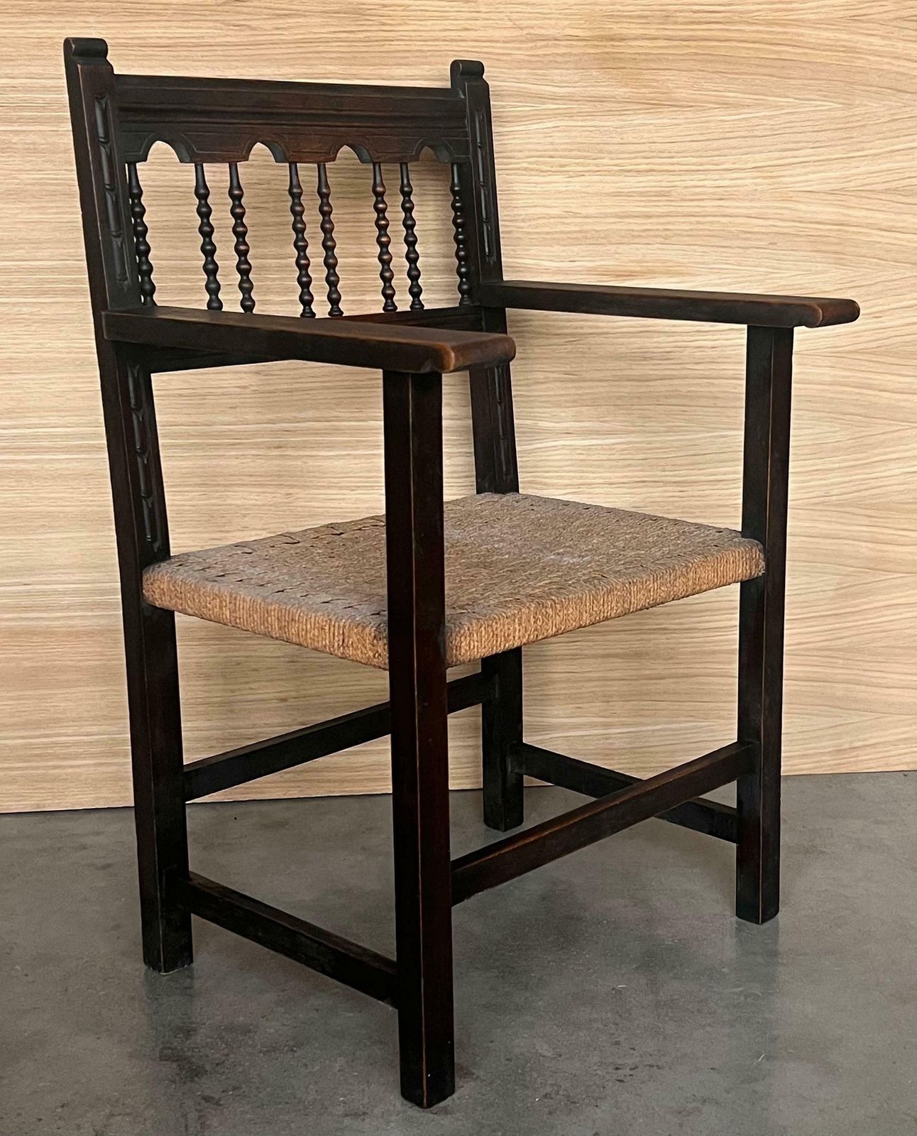 20th Century Pair Of Catalan Throne Armchairs In Walnut And Caned Seats photo buy