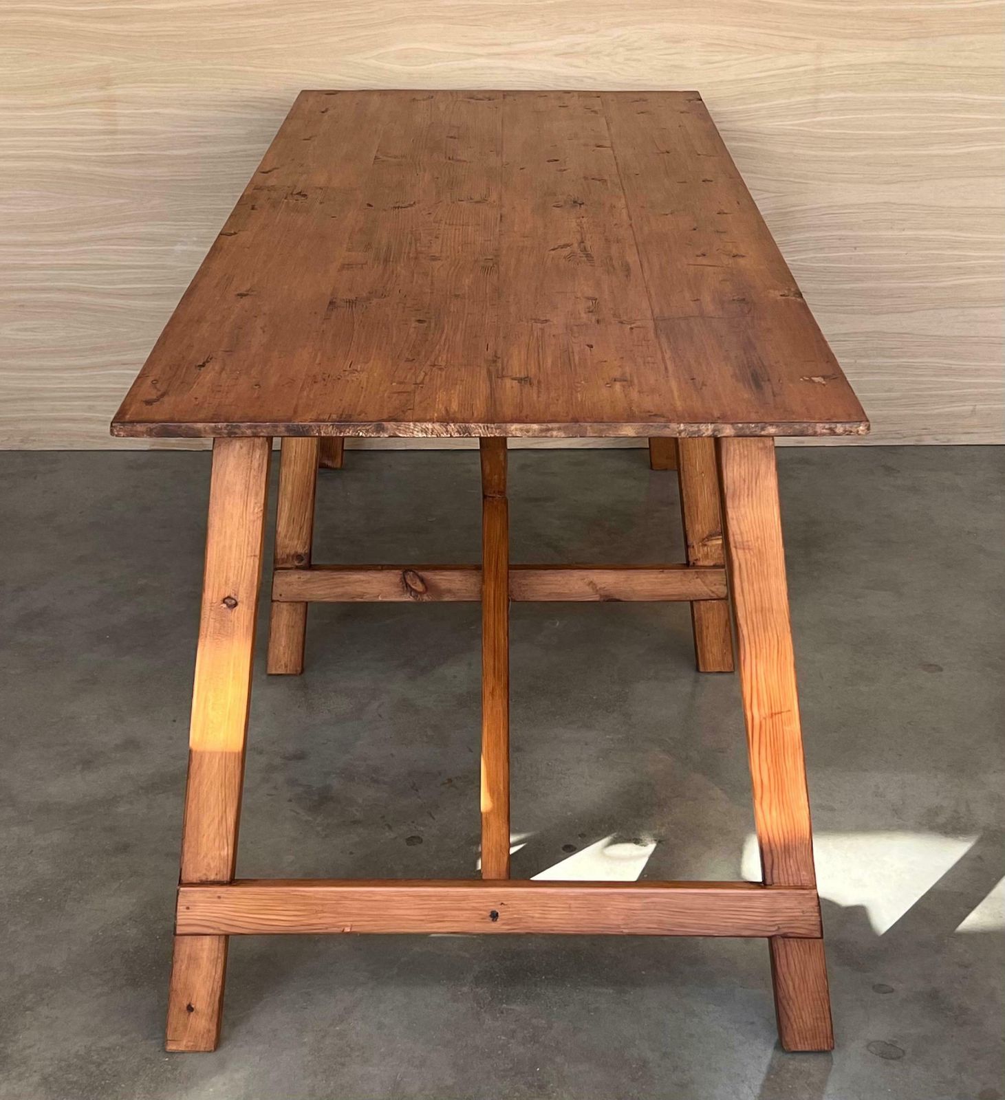 Set Of Two Spanish Rustic Pine Dining Tables With Stretcher photo buy