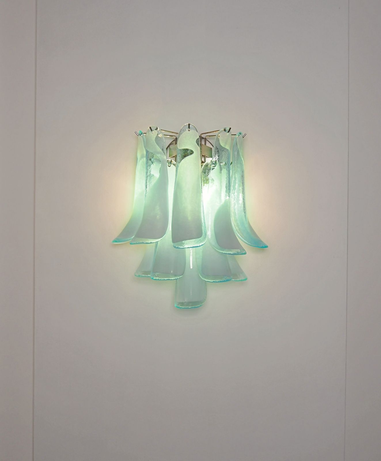 photo buy Pair Of Vintage Italian Murano Wall Lights   Mazzega   10 Turquoise Lattimo Glass Petals