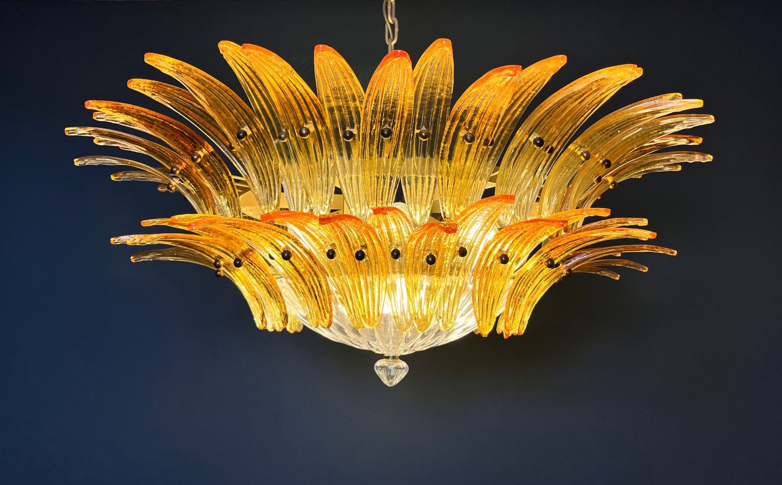 Murano Chandelier Original Palmette, Two Levels, 82 Amber Glasses photo for sale