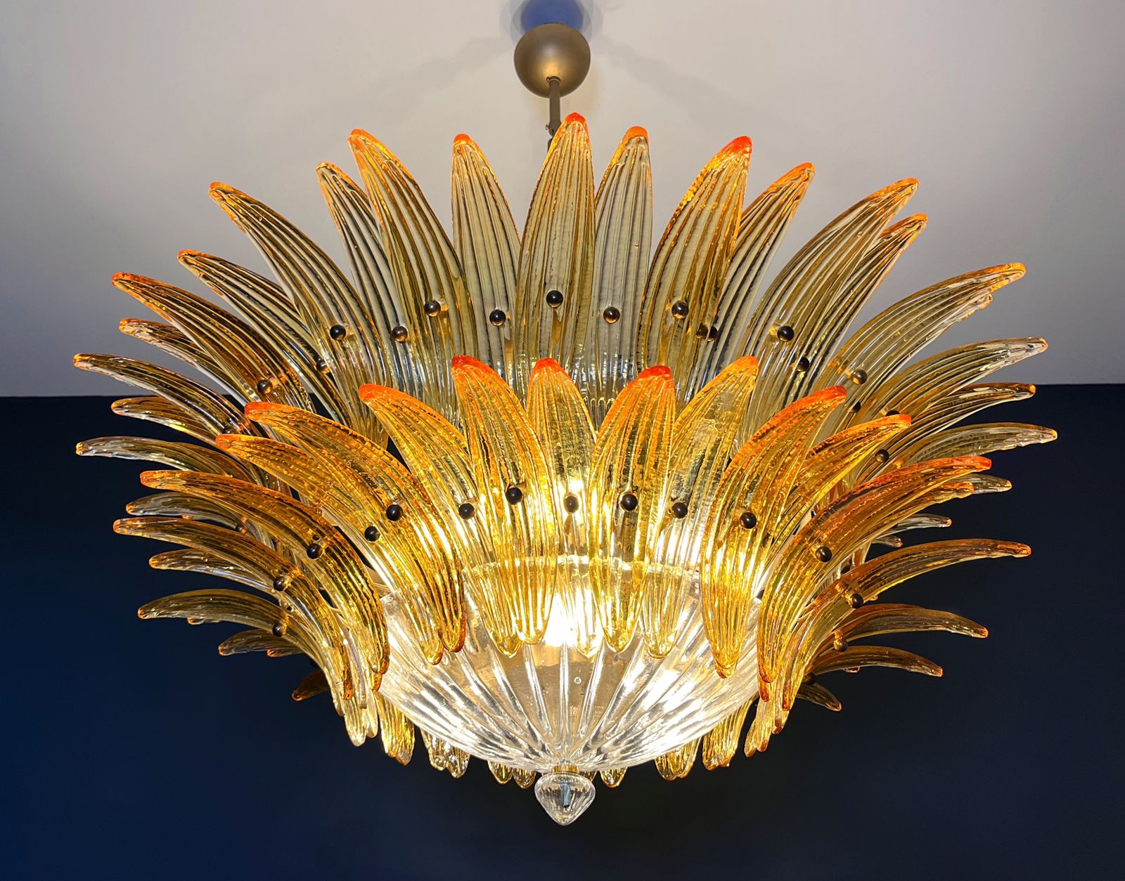 Murano Chandelier Original Palmette, Two Levels, 82 Amber Glasses photo vinterior