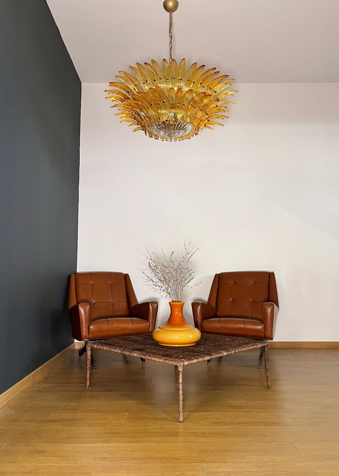 Murano Chandelier Original Palmette, Two Levels, 82 Amber Glasses photo buy