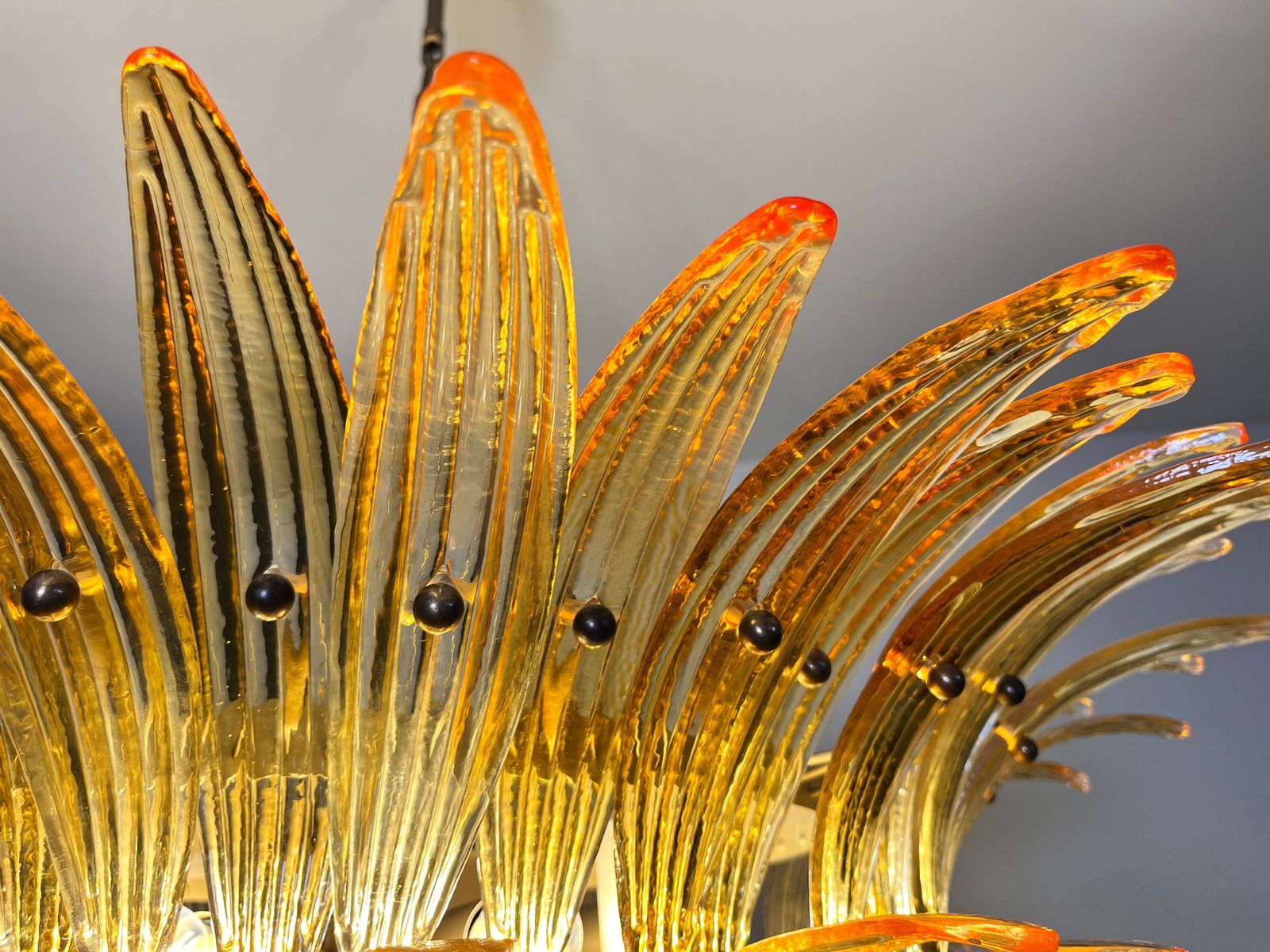 Murano Chandelier Original Palmette, Two Levels, 82 Amber Glasses photo vintage