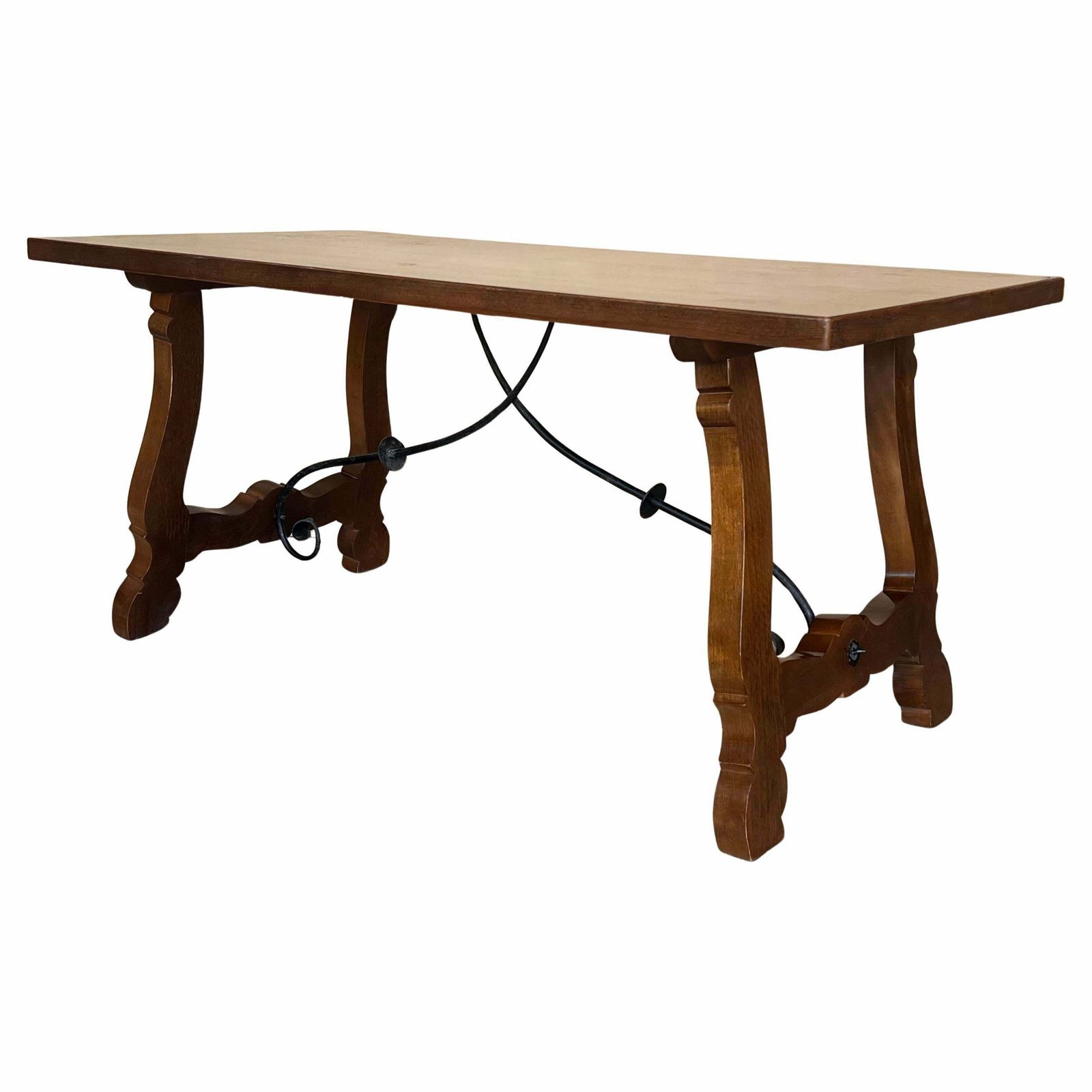20th Dining Or Console Table Of Walnut With Lyre Legs And Heavy Top, Spain