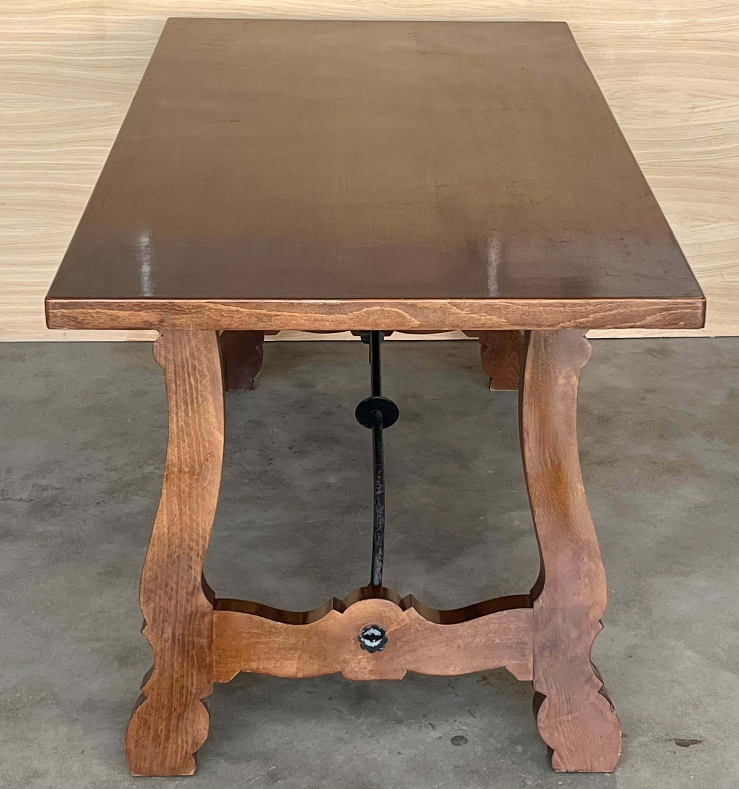 20th Dining Or Console Table Of Walnut With Lyre Legs And Heavy Top, Spain photo vintage