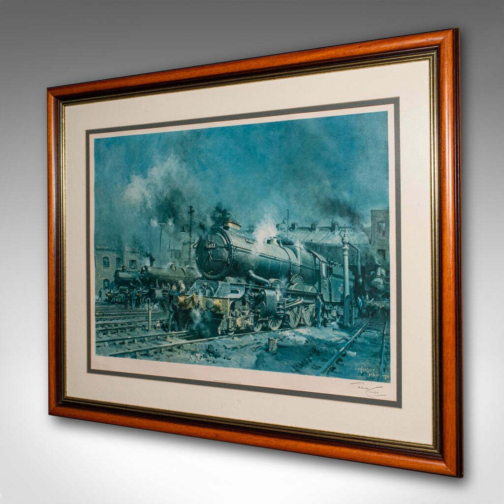 Large Vintage Railway Print, English, Framed Art, Steam Train, Railwayana, Cuneo photo for sale