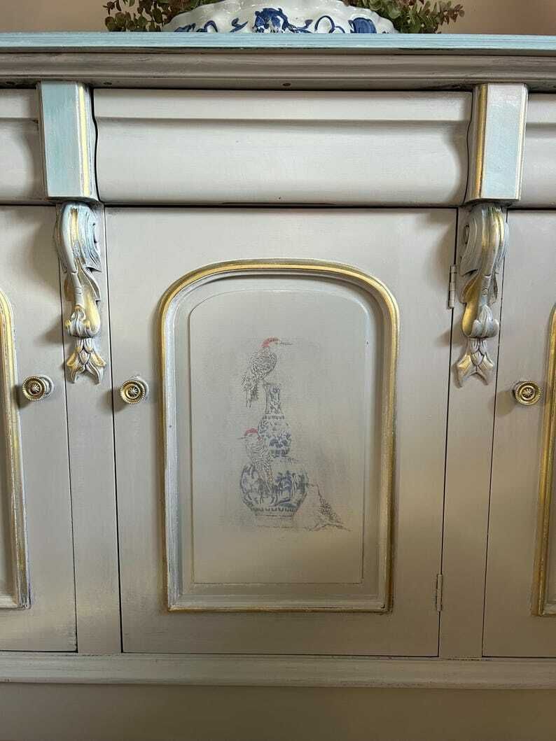 Antique Hand Painted Sideboard / Shabbychic Sideboard/ Painted Upcycled Sideboard photo Furniture