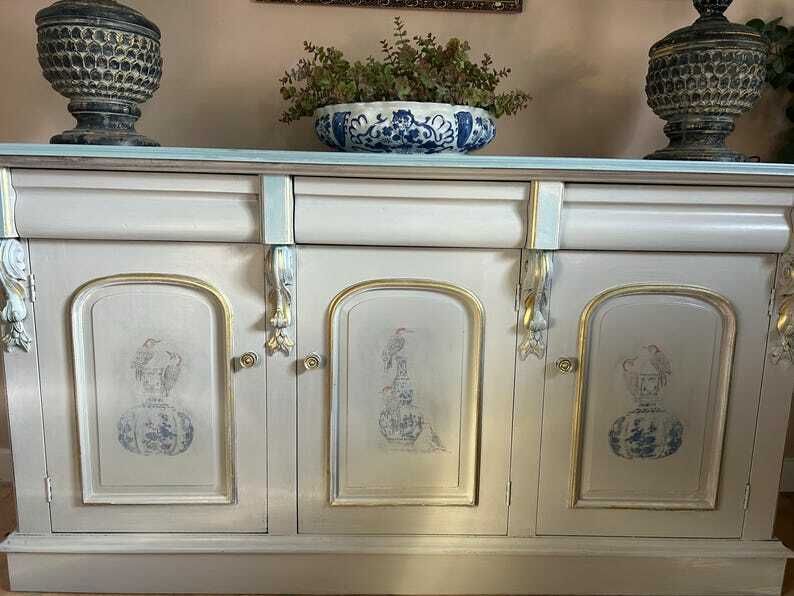 Antique Hand Painted Sideboard / Shabbychic Sideboard/ Painted Upcycled Sideboard photo buy