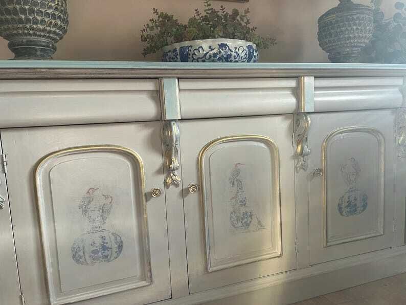 Antique Hand Painted Sideboard / Shabbychic Sideboard/ Painted Upcycled Sideboard photo vintage