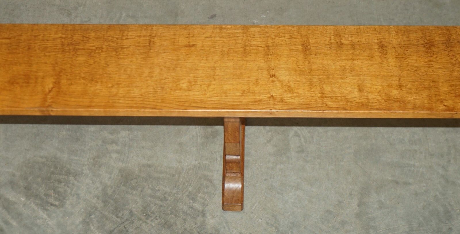 photo for sale Pair Of Vintage Adzed Robert Mouseman Thompson Dining Room Table Pew Benches
