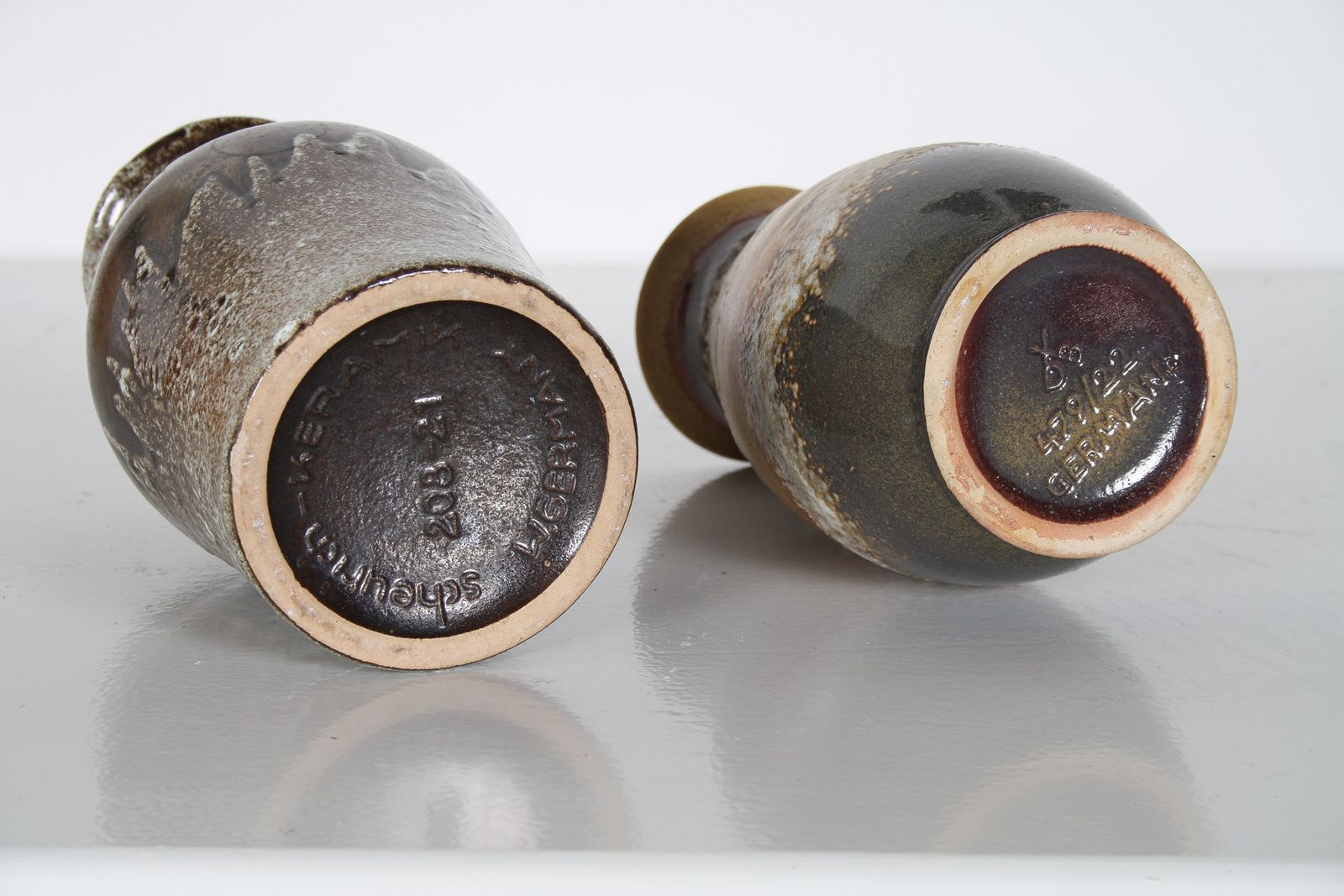 photo furniture A Pair Of West German Pottery Lava Vases In Earthy Vibrant Tones