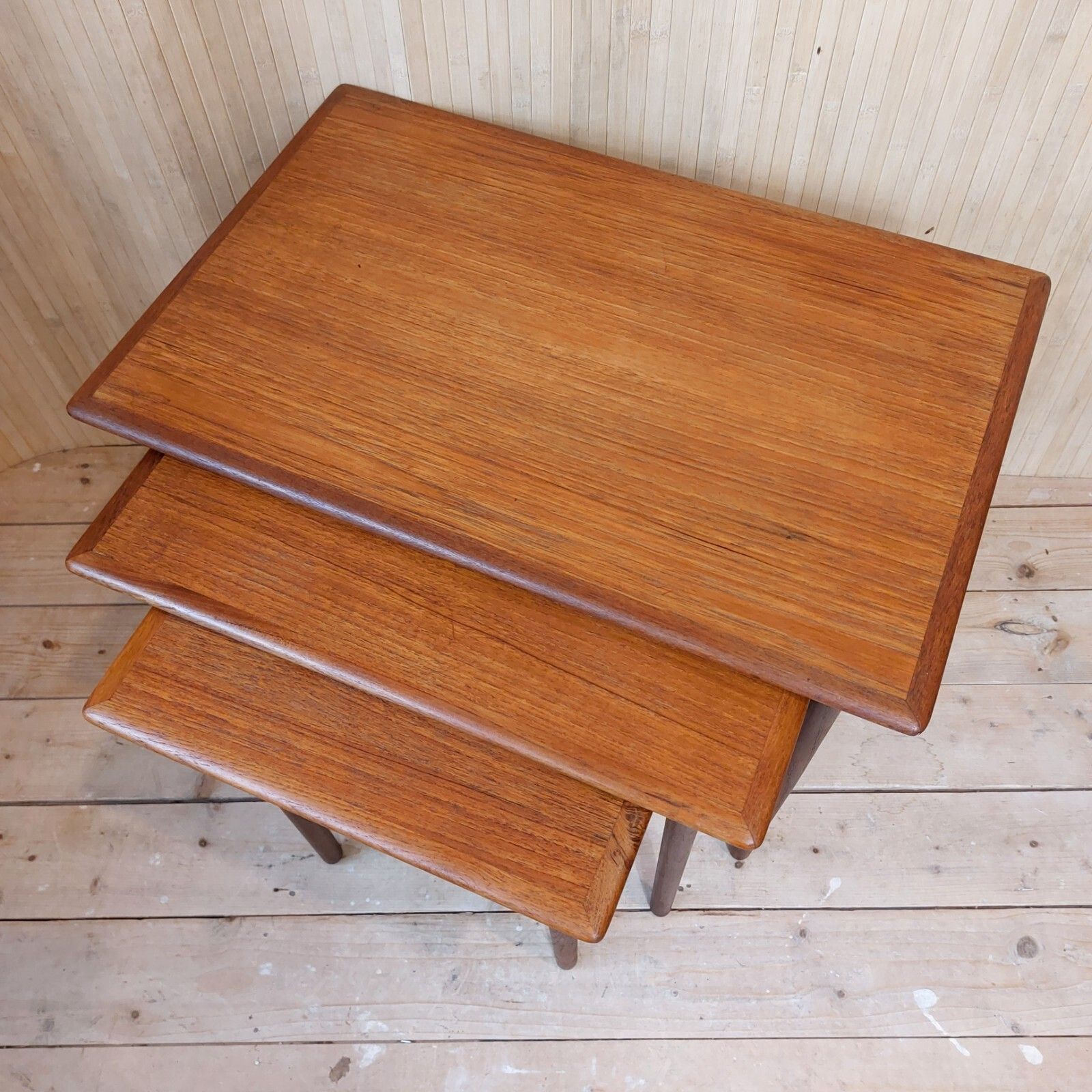 Fab Vintage Mcm 1960s Danish Made In Denmark Dyrlund Set Of 3 Nesting Tables photo vinterior