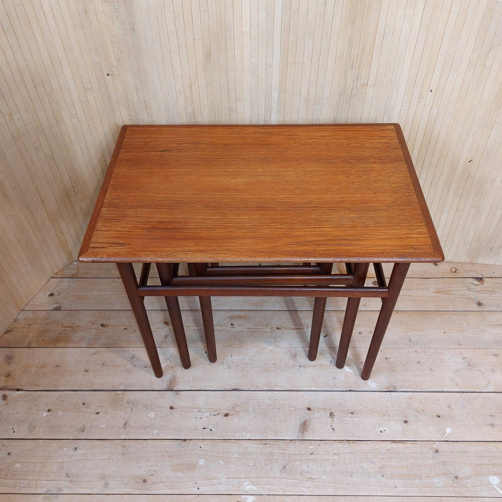 395.0 Fab Vintage Mcm 1960s Danish Made In Denmark Dyrlund Set Of 3 Nesting Tables photo
