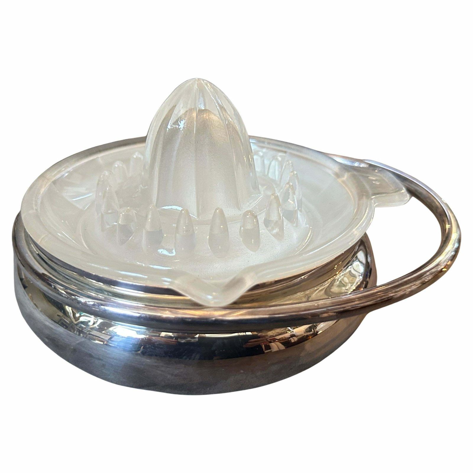 1980s Lino Sabattini Modernist Silver Plated And Glass Citrus Squeezer