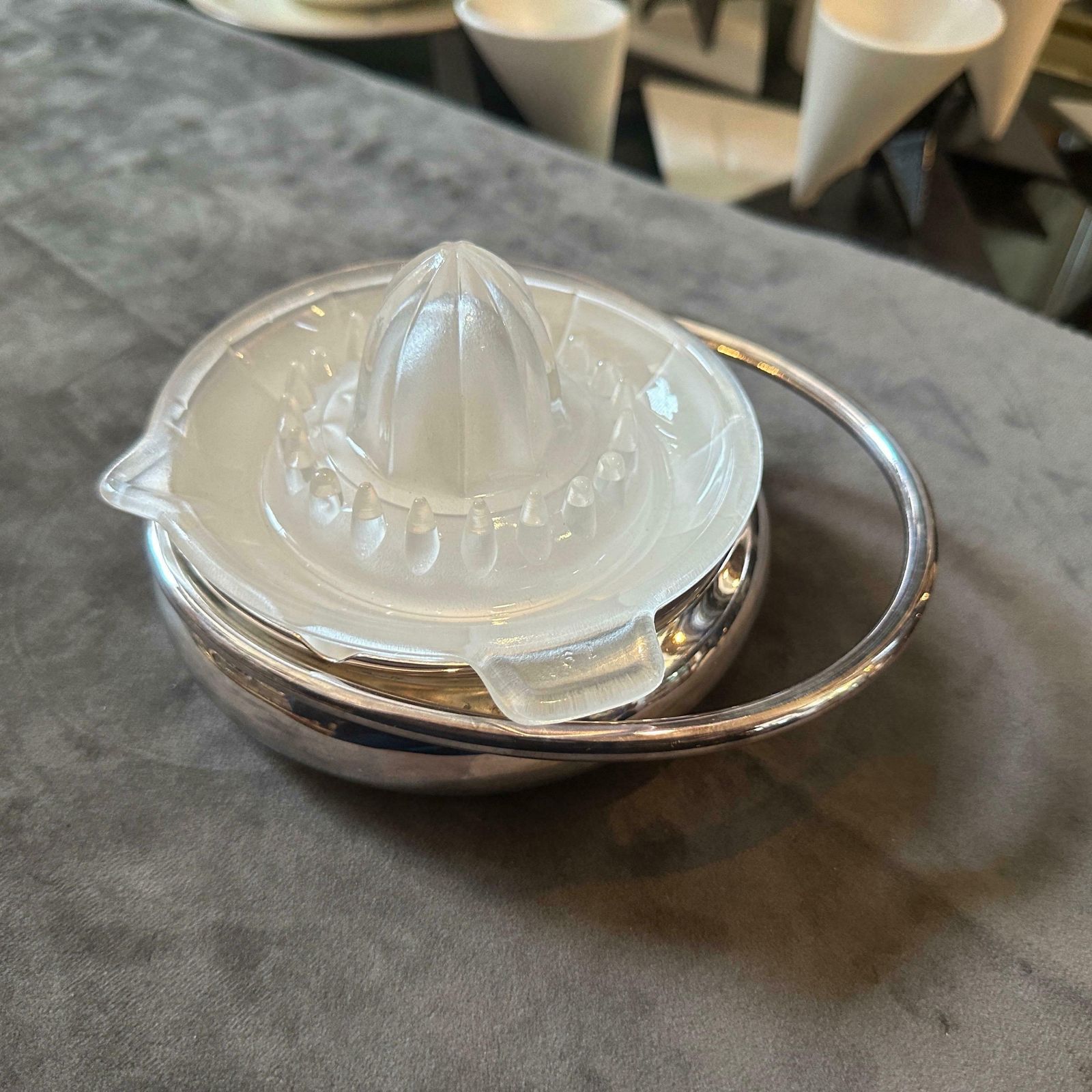 photo for sale 1980s Lino Sabattini Modernist Silver Plated And Glass Citrus Squeezer