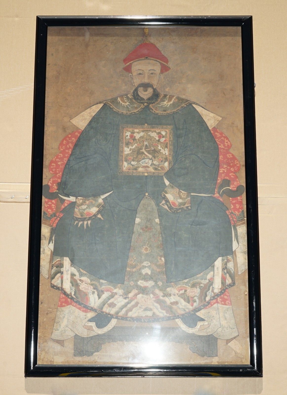 Fine & Collectable Antique Cir 1860 Chinese Ancestral Portrait In Museum Frame