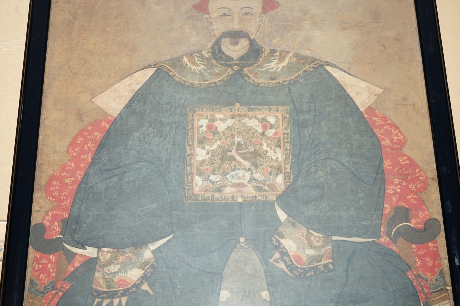 Fine & Collectable Antique Cir 1860 Chinese Ancestral Portrait In Museum Frame photo vinterior