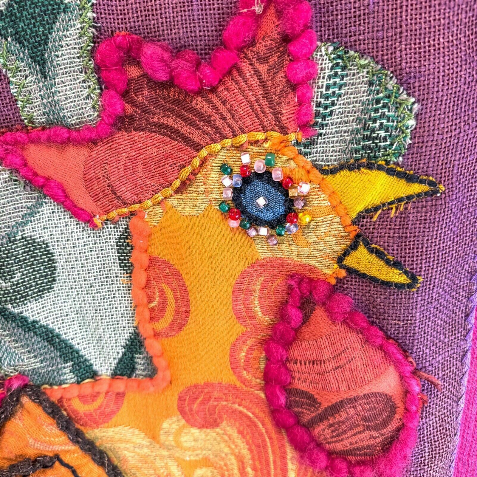 70s Rooster Cockerel Tapestry Embroidered Wall Hanging 60x107cm photo Art